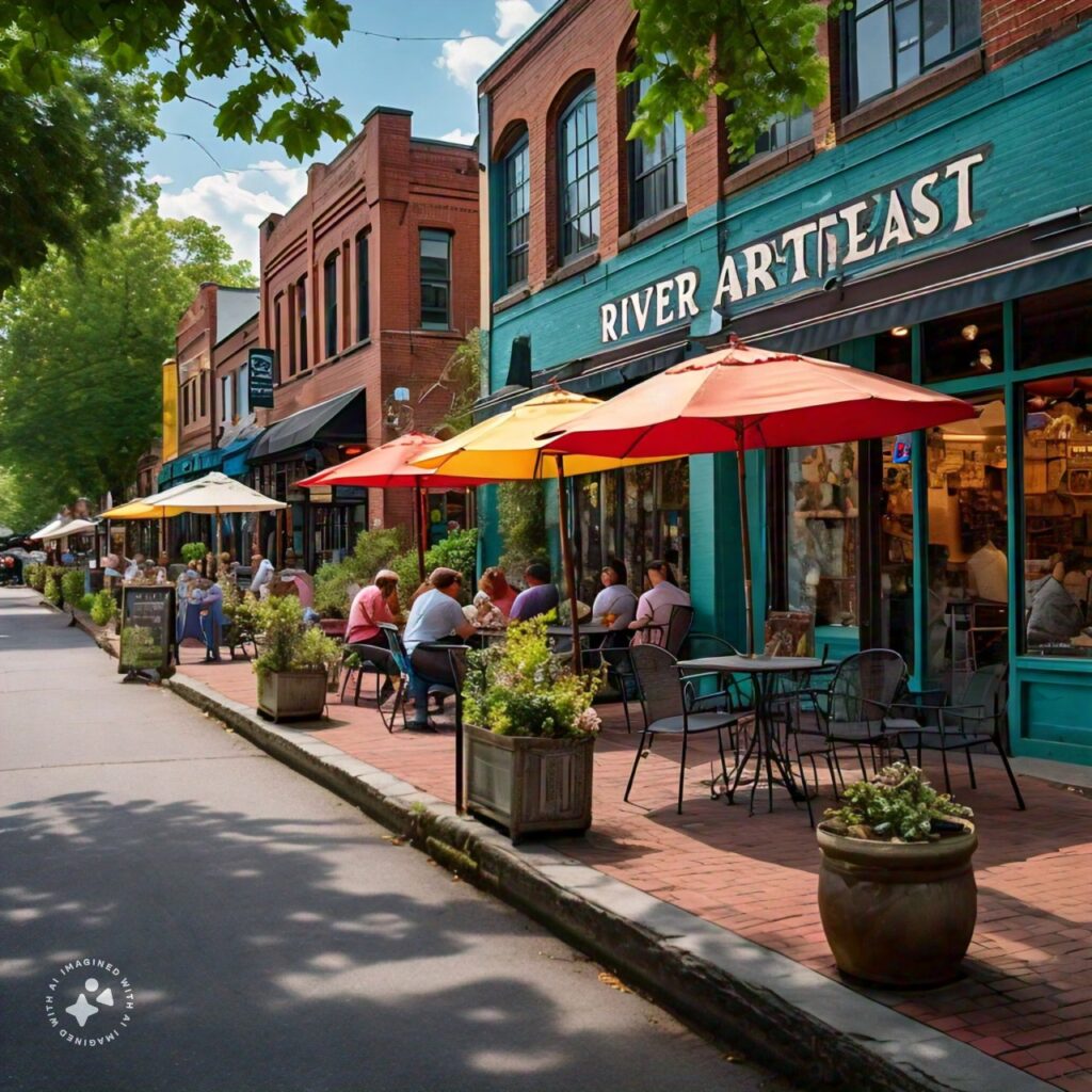 A vibrant street in Asheville's River Arts District
