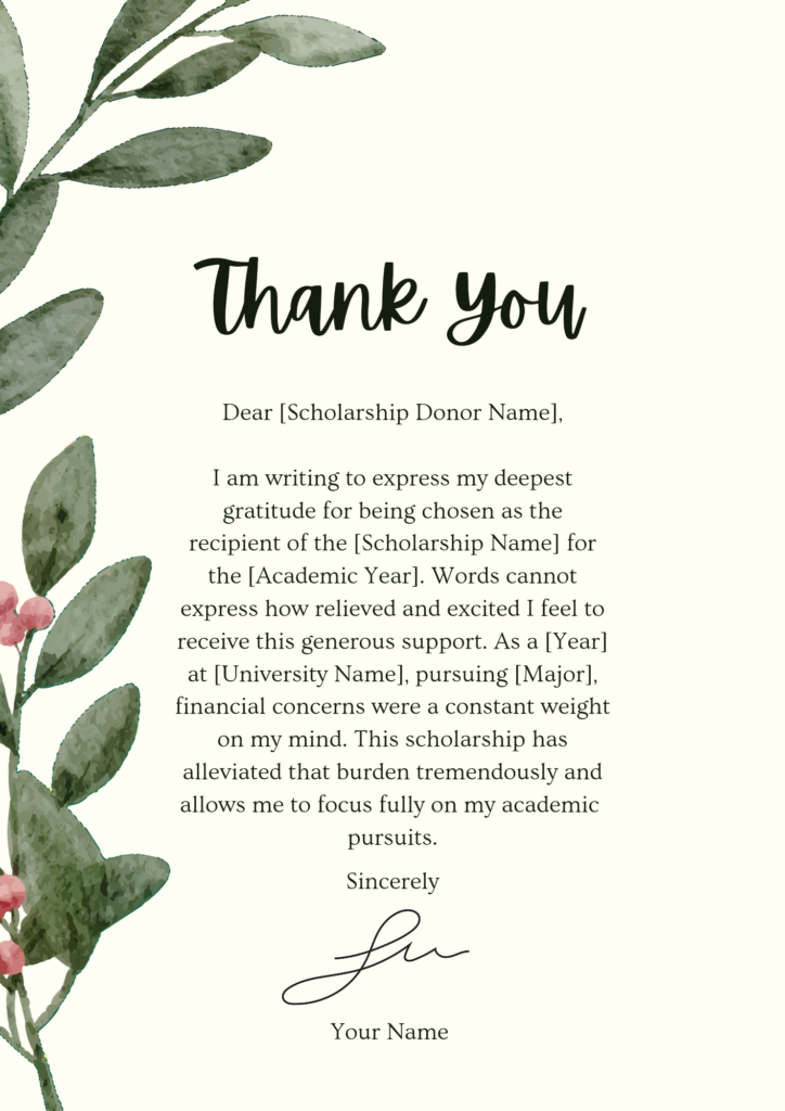 Scholarship Thank You Letter Examples